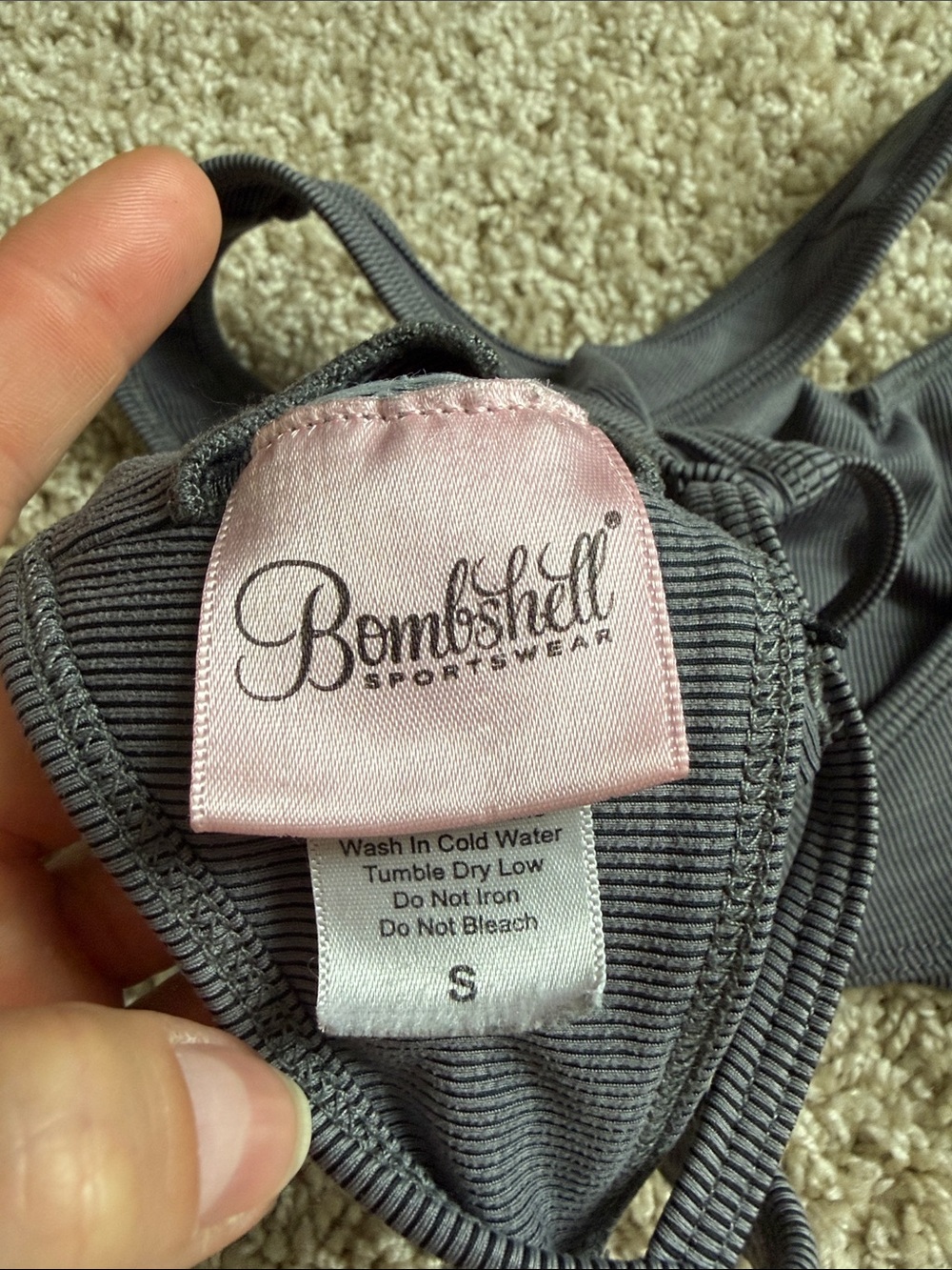 Bombshell Sportswear Gray Ribbed Racerback Sports Bra - Picture 2 of 5